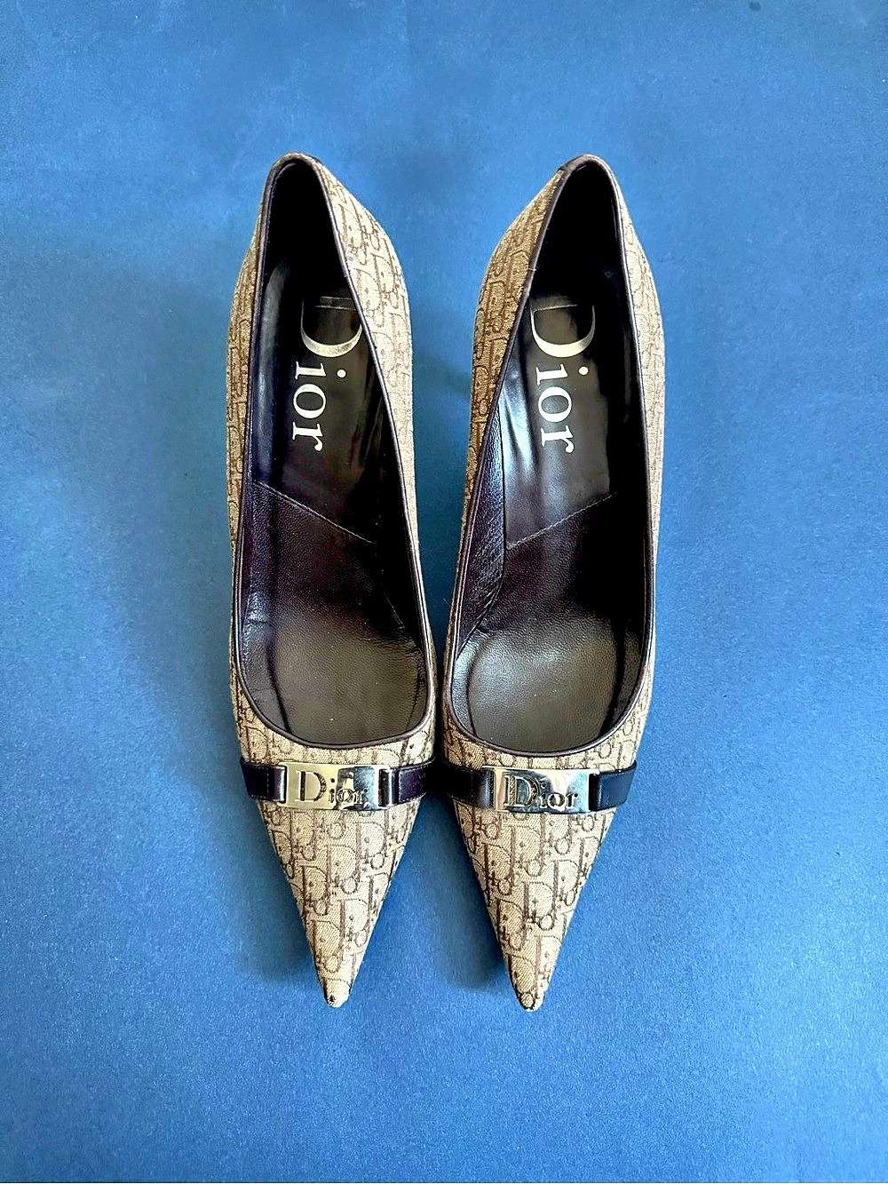 Christian Dior Trotter Monogram Kitten Heels Brown & Black
